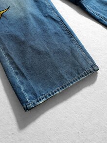 ROMWE MEN Nostalgic Vintage Washed Denim Fashion Distressed Printed Casual Men's Jeans - Blue - View 9
