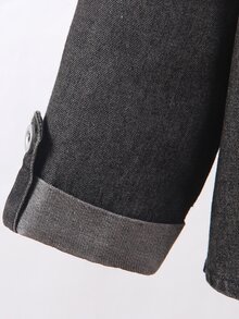 SHEIN Mirajuku YoungBoys 時尚休閒長袖牛仔套裝 簡約寬鬆翻領上衣附口袋 舒適長褲 夏季校園旅行穿搭 秋季 白色 - 黑色 - 查看 8