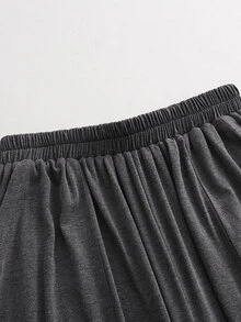 SHEIN Autumn/Winter 2 Pieces Set Home Casual Boho Elegant Outing Set Comfortable Fabric Basic T-Shirt And Casual Long Pants Lounge Travel Light Grey - Dark Grey - View 6