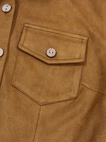 INAWLY Slim Fit Faux Suede Patchwork Leopard Print Shirt - Khaki - View 7