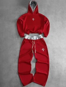 Major Grit 男士街頭風熱銷拼色拼接3D刺繡Logo連帽衛衣套裝，男友/丈夫週年紀念禮物 - 彩色 - 查看 2