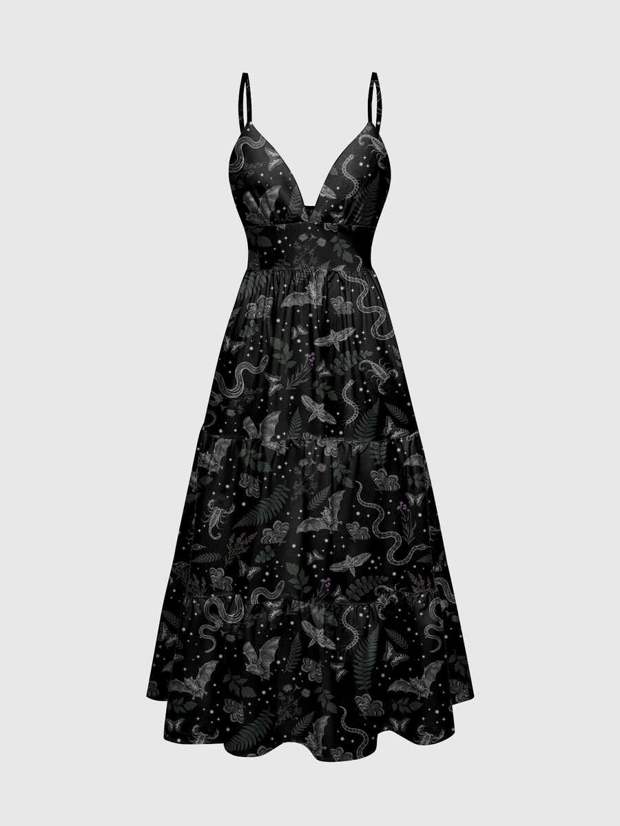 ROMWE Dark Gothic Bat Mori Style Gothic Women's Dress - Black - View 1