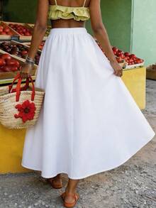RIVANDRE Women's Casual Alt Breezy Vacation Style Skirt Beach White Summer - White - View 8