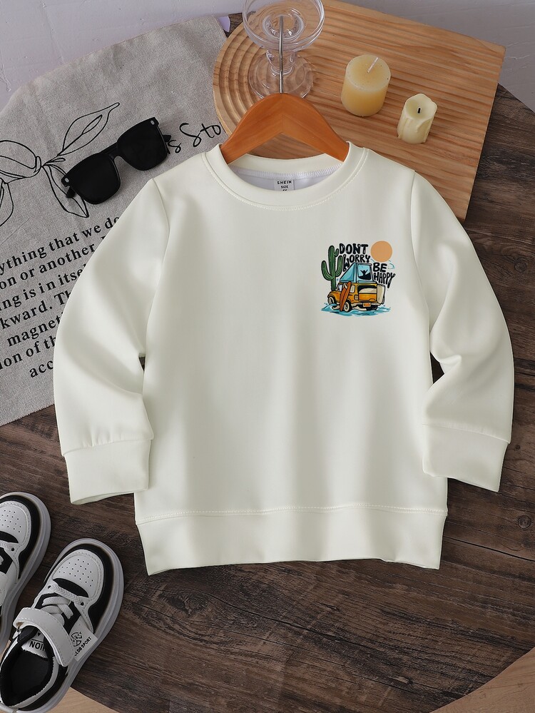 Baby Boy Letter Cactus Print Crew Neck Long Sleeve Casual Sweatshirt - Multicolor - View 3