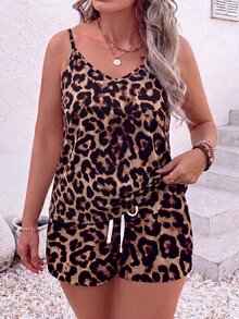 EMERY ROSE Conjunto de Camisola + Shorts Casual Retro con Estampado de Leopardo Talla Grande Moda Nueva - Multicolor - Ver 4