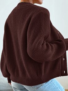 Modelyn Casual Versatile Solid Color Cardigan, Autumn/Winter - Coffee Brown - View 2