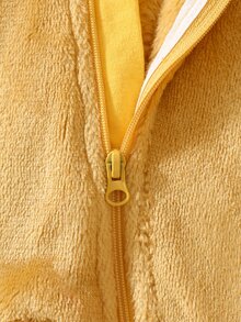 SHEIN 1件新生女嬰連帽連身衣，可愛甜美亮黃色熊刺繡、3D耳朵、長袖連帽毛絨款，前開襟拉鍊，適合冬季與秋季假期 - 黃色 - 查看 6