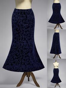 ROMWE Plus Size Women's Velvet Dark Floral Gothic Style Mermaid Skirt - Navy Blue - View 1