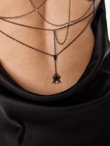 ROMWE 1pc Vintage Dark Gothic Metal Spider Web Multi-Layer Chain Back Chain, Sexy Body Chain, Halloween Party Nightclub Dance Accessory For Women - Black - View 3