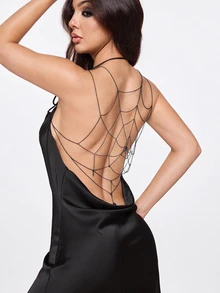 ROMWE 1pc Vintage Dark Gothic Metal Spider Web Multi-Layer Chain Back Chain, Sexy Body Chain, Halloween Party Nightclub Dance Accessory For Women - Black - View 4
