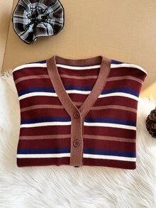 Comfortcana Plus Size Women's Casual Striped Tie-Front Loose Cardigan, Autumn/Winter - Multicolor - View 5