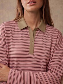 WESTFADE Striped Waffle Knit Long Sleeve Mini Polo Dress, Fall, Winter, Autumn, Female Country Look, Western, Cowgirl, Rodeo, Back To School, Cute, Western - Multicolor - View 4