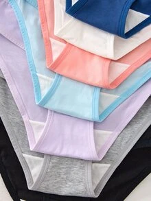 Teen Girl Solid Color Casual Daily Triangle Panties 7pcs/Pack - Multicolor - View 7