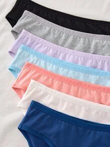 Teen Girl Solid Color Casual Daily Triangle Panties 7pcs/Pack - Multicolor - View 6