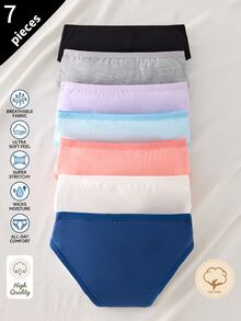 Teen Girl Solid Color Casual Daily Triangle Panties 7pcs/Pack - Multicolor - View 4