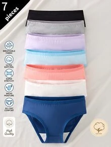 Teen Girl Solid Color Casual Daily Triangle Panties 7pcs/Pack - Multicolor - View 8