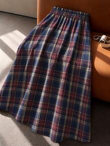 GlowEve CURVE Plus Size Women's Vintage Plaid A-Line Skirt, High Waist Flared Silhouette, Suitable For Spring/Summer Wear; Can Be Used For Vacation, Daily Commute, Gathering, Party, Also Suitable For Autumn - Red - View 2