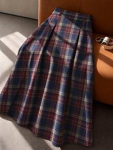 GlowEve CURVE Plus Size Women's Vintage Plaid A-Line Skirt, High Waist Flared Silhouette, Suitable For Spring/Summer Wear; Can Be Used For Vacation, Daily Commute, Gathering, Party, Also Suitable For Autumn - Red - View 7