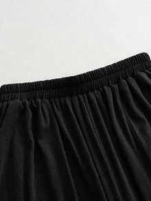 SHEIN 秋冬兩件套居家休閒優雅外出舒適面料基礎T恤與休閒長褲 - 黑色 - 查看 4