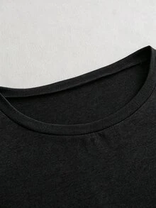 SHEIN 秋冬兩件套居家休閒優雅外出舒適面料基礎T恤與休閒長褲 - 黑色 - 查看 8