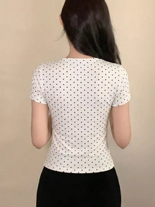 DAZY Women's Polka Dot Print Pleated V-Neck Sleeveless Casual Tank Top, Summer - White - View 6
