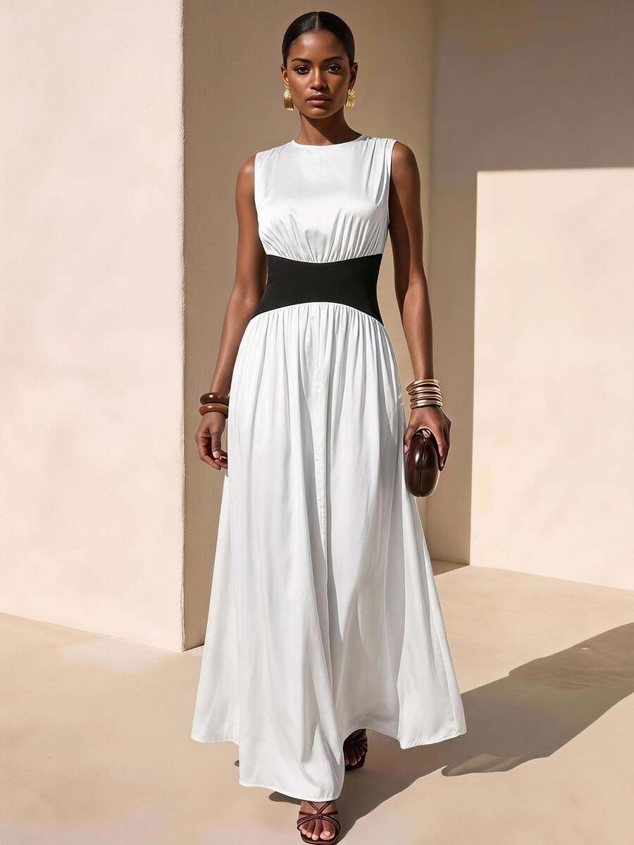 Zivah Elegant Black And White Summer Dining Ruched Sleeveless ...