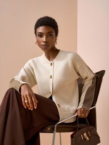 Zivah Women's Beige Long-Sleeved Round-Neck Open-Front Sweater,Effortless Chic Autumn Everyday Versatile Casual Elegance,Commuting Simple Style Winter New - Multicolor - View 10
