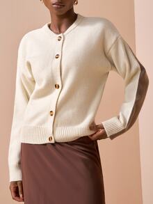 Zivah Women's Beige Long-Sleeved Round-Neck Open-Front Sweater,Effortless Chic Autumn Everyday Versatile Casual Elegance,Commuting Simple Style Winter New - Multicolor - View 4