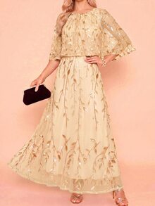 Amorya Women's Elegant Sequin Dress For Evening Party And Date - Apricot - View 4