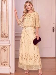 Amorya Women's Elegant Sequin Dress For Evening Party And Date - Apricot - View 1