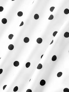SHEIN MOD Ruched Halter Top And Polka Dot Asymmetrical Hem Skirt Set - Black and White - View 4