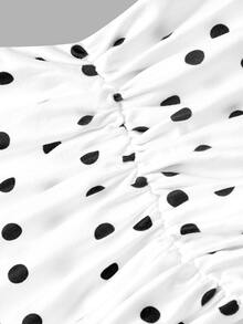 SHEIN MOD Ruched Halter Top And Polka Dot Asymmetrical Hem Skirt Set - Black and White - View 5