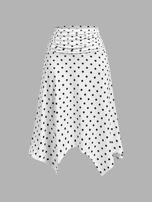 SHEIN MOD Ruched Halter Top And Polka Dot Asymmetrical Hem Skirt Set - Black and White - View 10