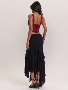 SHEIN BAE New Personalized Eye-Catching Versatile Deconstructed Asymmetrical Hem Elastic Waist Commute Travel Drape Women's Sweater Skirt - Black - View 7