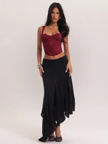SHEIN BAE New Personalized Eye-Catching Versatile Deconstructed Asymmetrical Hem Elastic Waist Commute Travel Drape Women's Sweater Skirt - Black - View 4