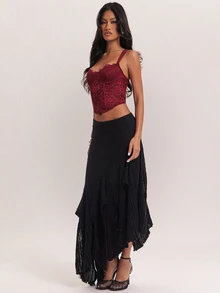 SHEIN BAE New Personalized Eye-Catching Versatile Deconstructed Asymmetrical Hem Elastic Waist Commute Travel Drape Women's Sweater Skirt - Black - View 8