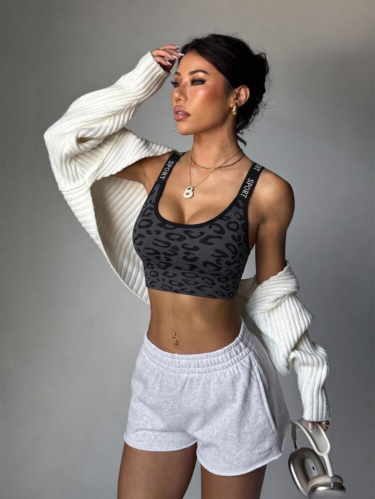 Velisys Velisys Women's Minimalist Sporty Athleisure Casual Sports Bra Yoga 2pcs Set Gym Workout Grey Leopard Print Black Fall - Multicolor - View 3