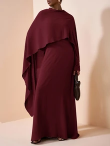 Zivah Women's Burgundy Elegant Two-Piece Outfits For Autumn, Al-Adha Modest Solid Long Sleeve Western Nomadic Style For Dining Birthday Party Graduation - Burgundy - View 6