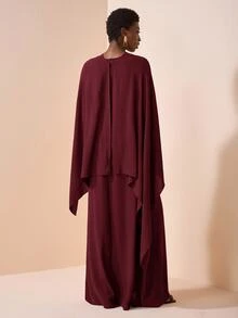 Zivah Women's Burgundy Elegant Two-Piece Outfits For Autumn, Al-Adha Modest Solid Long Sleeve Western Nomadic Style For Dining Birthday Party Graduation - Burgundy - View 3