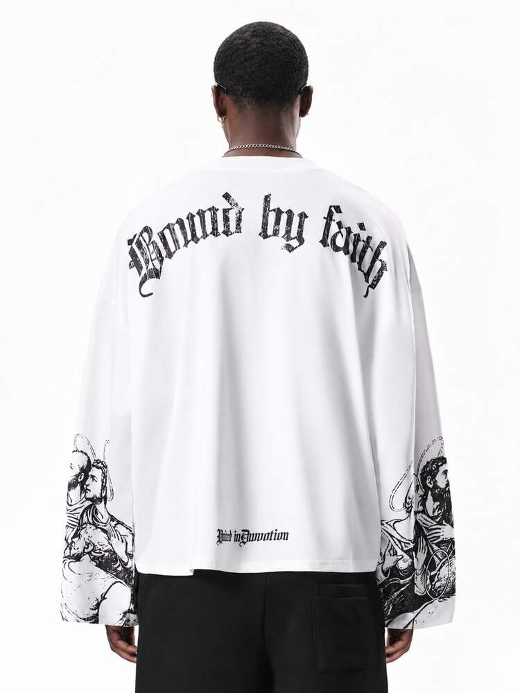 STYNVO Men's Letter Print Casual Daily Long Sleeve T-Shirt - White - View 2