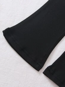 SHEIN Souflis 幼兒女嬰服裝套裝，字母印花藍色運動衫與黑色喇叭褲 2 件套，嬰兒秋冬時尚長袖套裝 - 藍色 - 查看 5