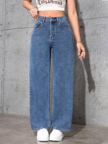 Jeanoix Women's Casual Daily Denim Jeans With Pockets And Buttons - Blue - View 3