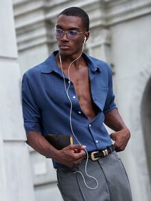Mainfolk Men's Solid Color Casual Versatile Daily Short Sleeve Shirt - Navy Blue - View 10