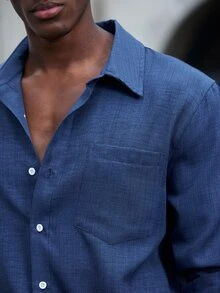 Mainfolk Men's Solid Color Casual Versatile Daily Short Sleeve Shirt - Navy Blue - View 11