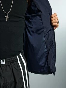 ROMWE MEN Men's Winter Hooded Printed Zip-Up Jacket - Navy Blue - View 12