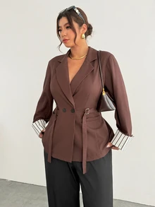 Firerie Plus Size Elegant Button Lapel Blazer Jacket For Business Office Work Blazer For Women Fall/Winter Elegant Brown Blazer For Women Elegant Going Out - Brown - View 4