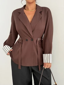 Firerie Plus Size Elegant Button Lapel Blazer Jacket For Business Office Work Blazer For Women Fall/Winter Elegant Brown Blazer For Women Elegant Going Out - Brown - View 1