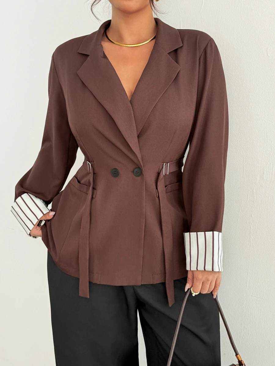 Firerie Plus Size Elegant Button Lapel Blazer Jacket For Business Office Work Blazer For Women Fall/Winter Elegant Brown Blazer For Women Elegant Going Out - Brown - View 1