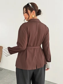 Firerie Plus Size Elegant Button Lapel Blazer Jacket For Business Office Work Blazer For Women Fall/Winter Elegant Brown Blazer For Women Elegant Going Out - Brown - View 2