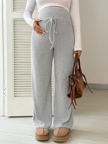 SHEIN Maternity Adjustable Button Drawstring Loose Long Pants - Grey - View 5
